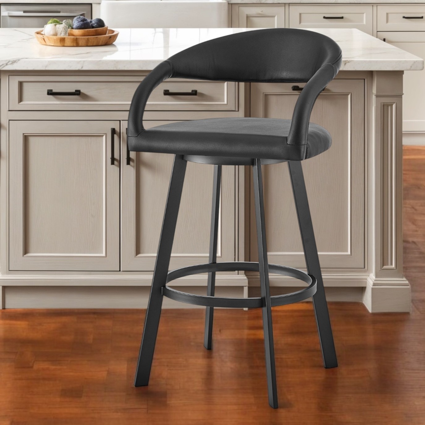 26” Black Faux Leather Swivel Bar Stool with Armrests 1 26” Black Faux Leather Swivel Bar Stool with Armrests