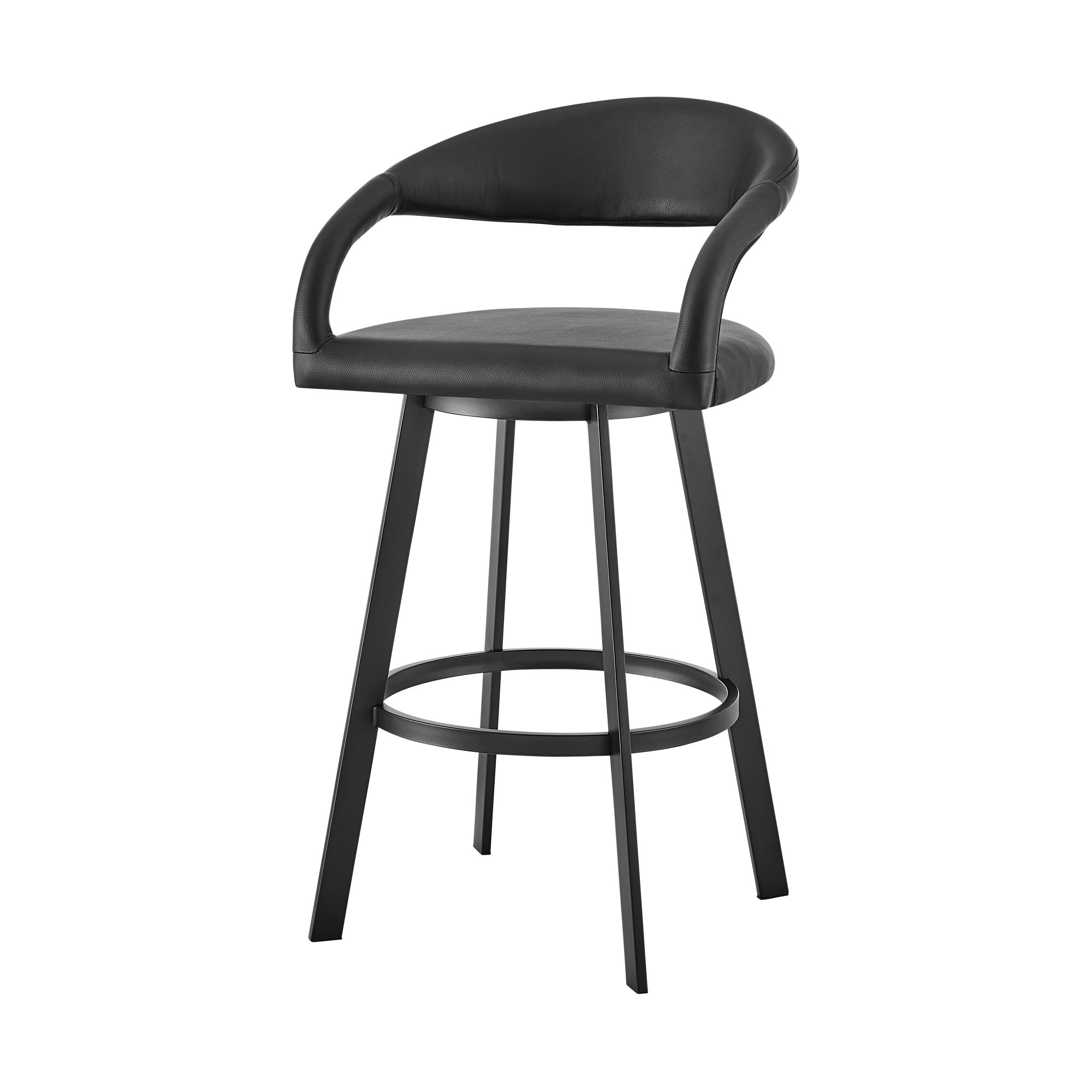 30" Black Faux Leather Swivel Bar Stool with Armrests 4 30" Black Faux Leather Swivel Bar Stool with Armrests - Image 4