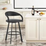 30" Black Faux Leather Swivel Bar Stool with Armrests 9 30" Black Faux Leather Swivel Bar Stool with Armrests