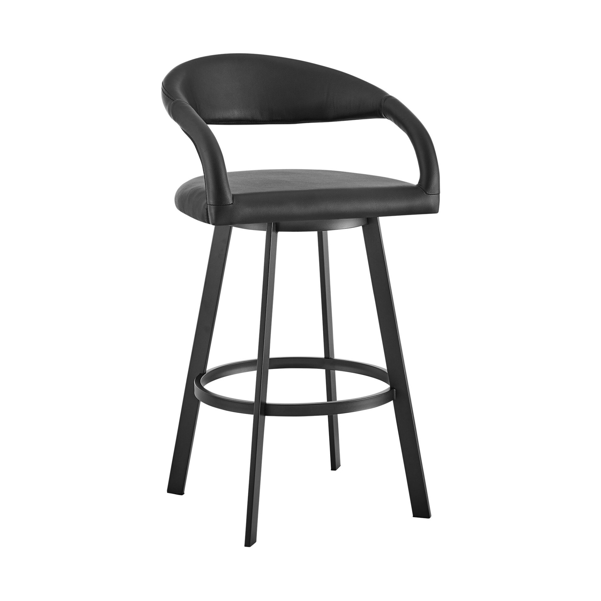 30" Black Faux Leather Swivel Bar Stool with Armrests 3 30" Black Faux Leather Swivel Bar Stool with Armrests - Image 3