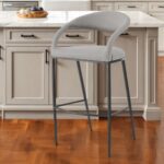 26" Light Gray and Black Faux Leather Low Back Bar Stool 10 26" Light Gray and Black Faux Leather Low Back Bar Stool