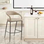 30" Beige and Black Faux Leather Iron Bar Stool