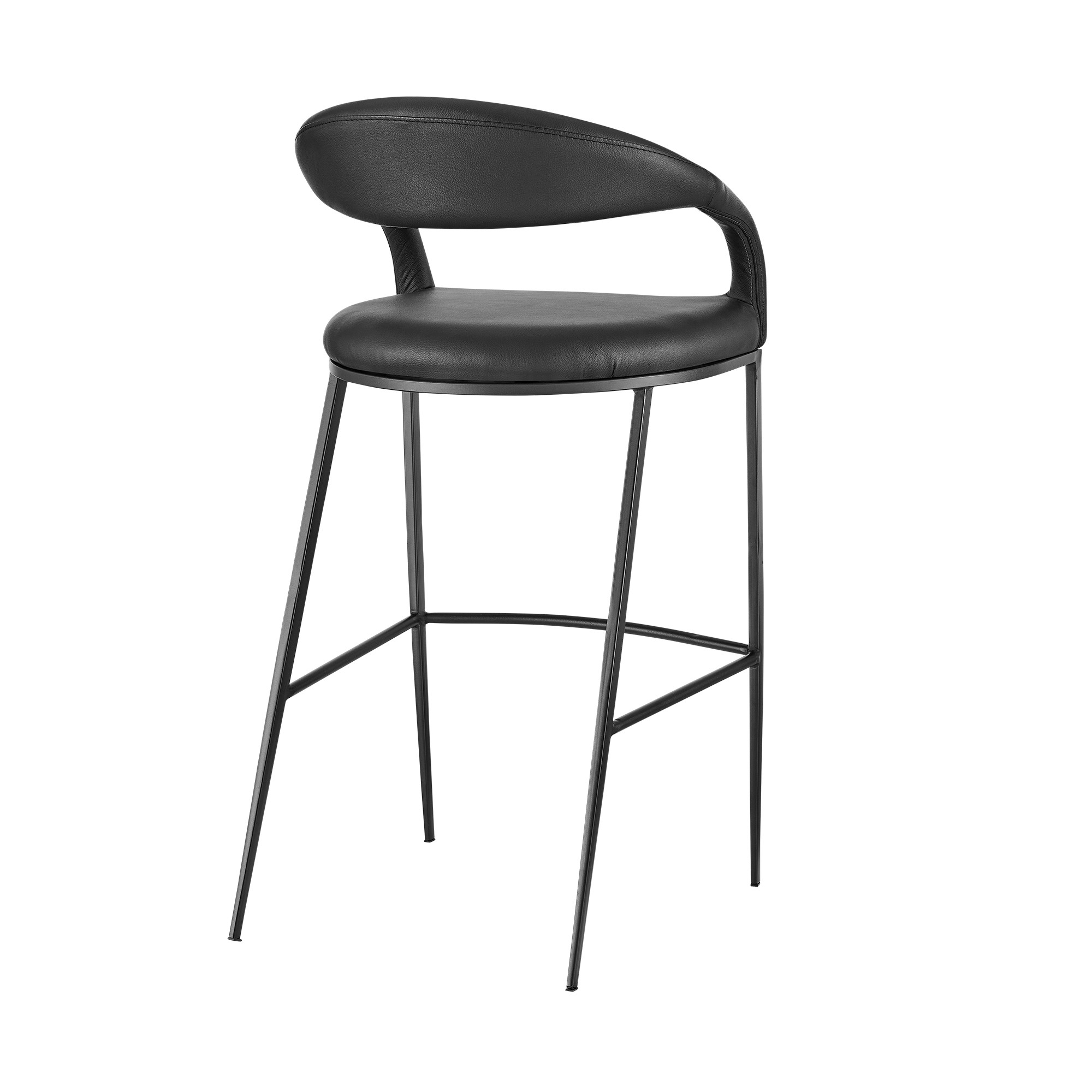 26" Black Faux Leather and Iron Low Back Bar Stool 4 26" Black Faux Leather and Iron Low Back Bar Stool - Image 4