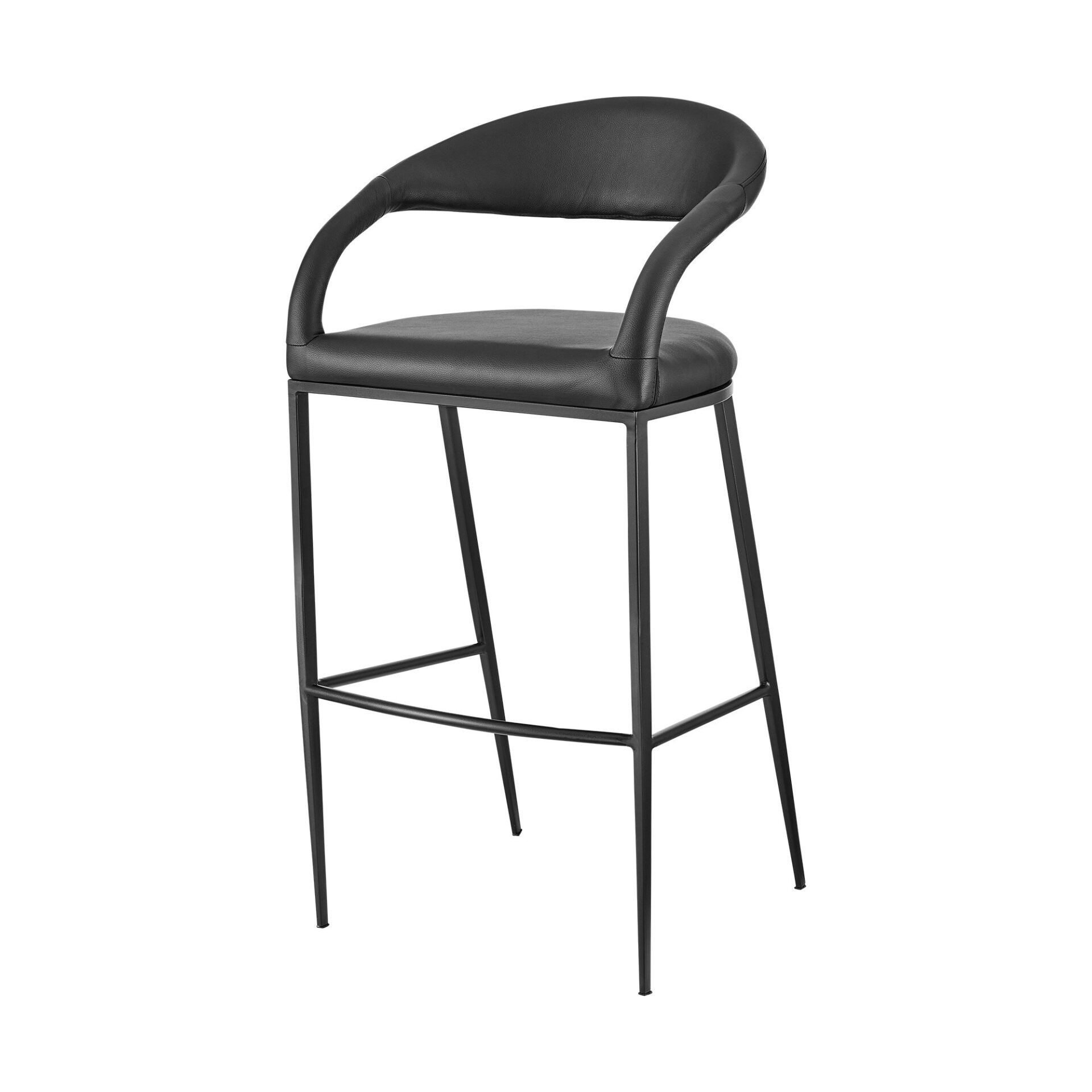 30" Black Faux Leather and Iron Low Back Bar Stool 6 30" Black Faux Leather and Iron Low Back Bar Stool - Image 6