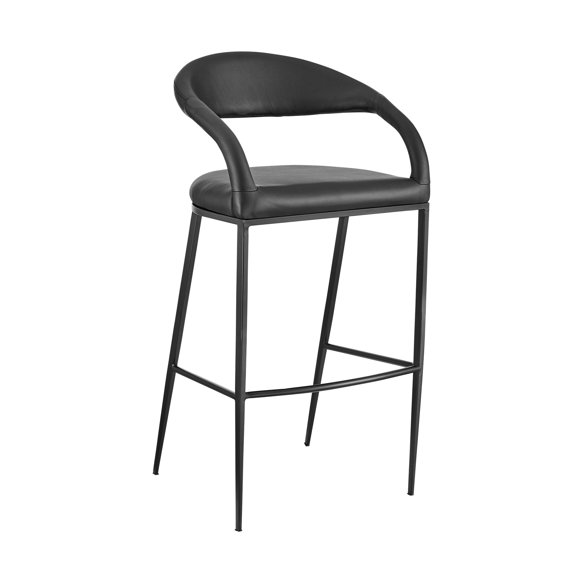 30" Black Faux Leather and Iron Low Back Bar Stool 3 30" Black Faux Leather and Iron Low Back Bar Stool - Image 3