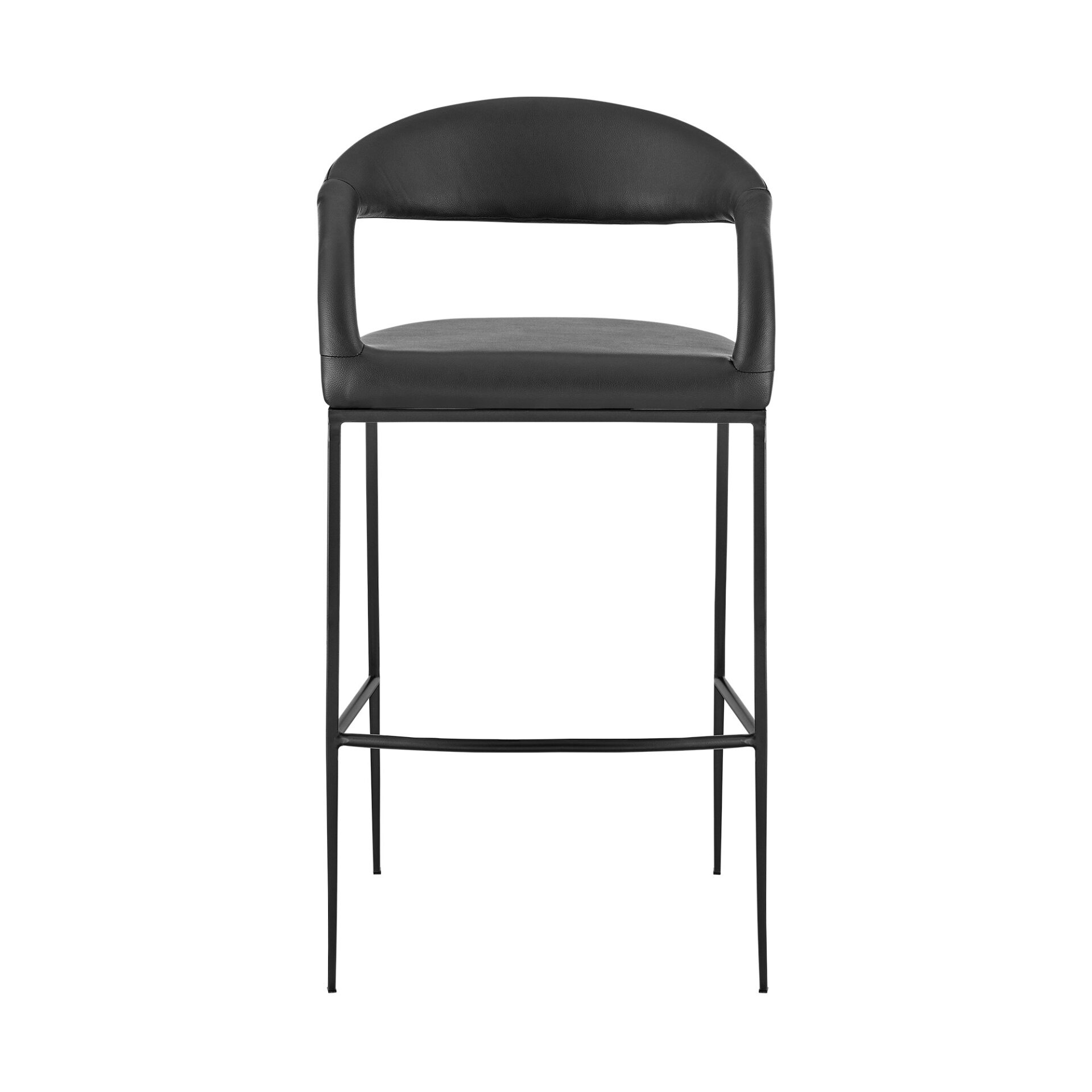 30" Black Faux Leather and Iron Low Back Bar Stool 2 30" Black Faux Leather and Iron Low Back Bar Stool - Image 2