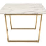 White Faux Marble Coffee Table with Gold Geometric Base