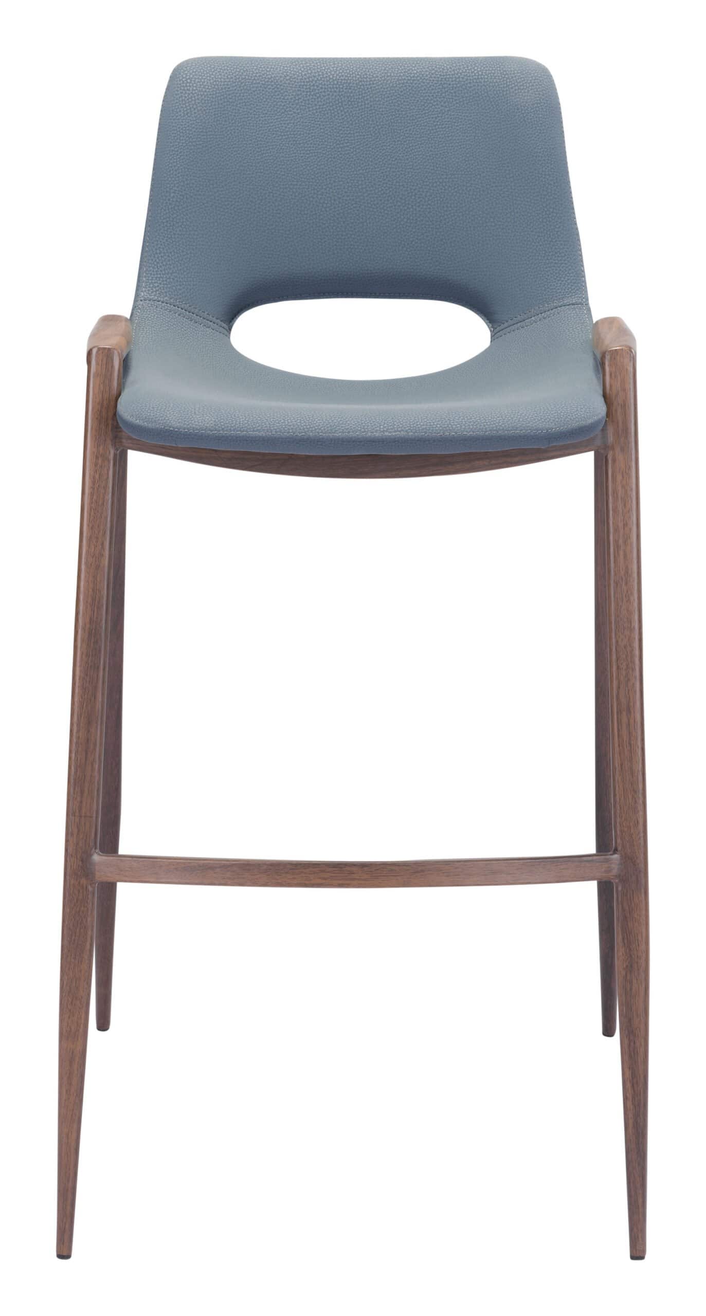 Mid-Century Modern Barstool with Faux Leather and Walnut Finish (Set of 2)