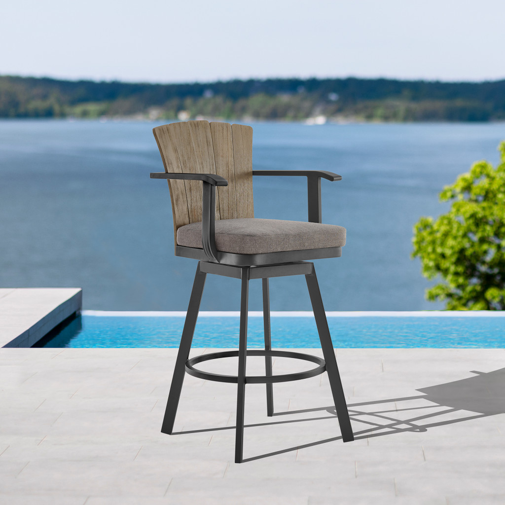 40-Inch Charcoal Metal Swivel Outdoor Bar Stool with Footrest 9 40-Inch Charcoal Metal Swivel Outdoor Bar Stool with Footrest - Image 9