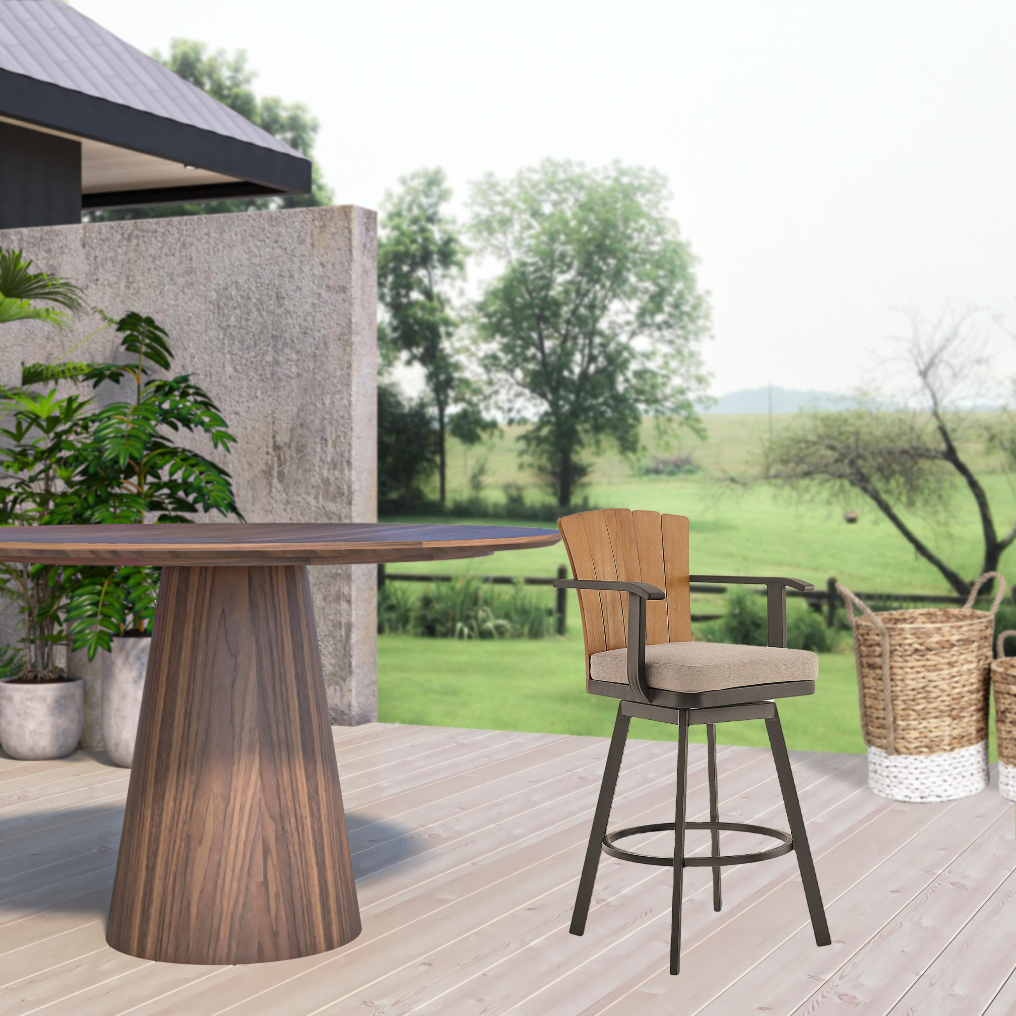 40-Inch Brown Metal Swivel Outdoor Bar Stool With Footrest 11 40-Inch Brown Metal Swivel Outdoor Bar Stool With Footrest