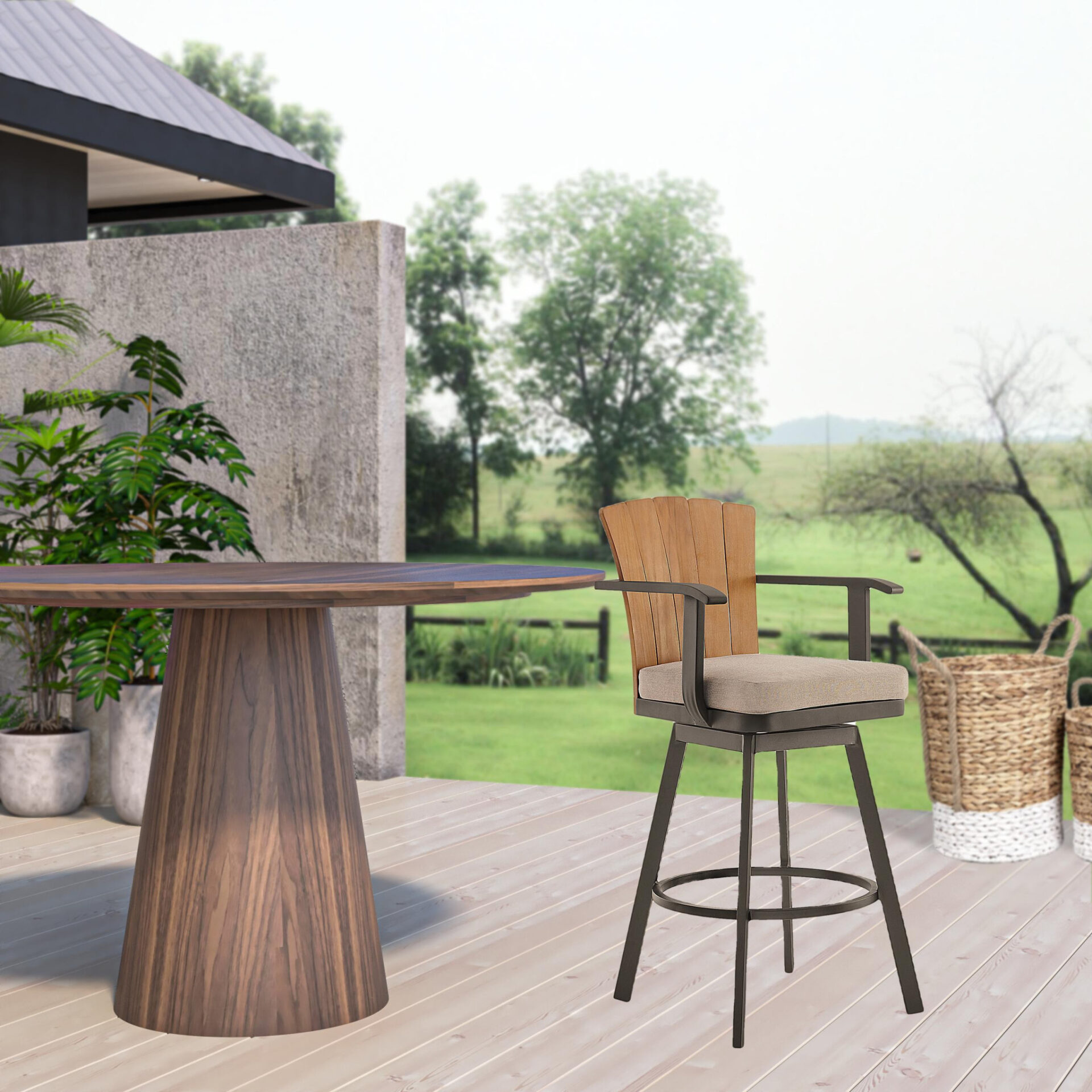 44-Inch Brown Metal Swivel Bar Stool with Footrest 2 44-Inch Brown Metal Swivel Bar Stool with Footrest - Image 2