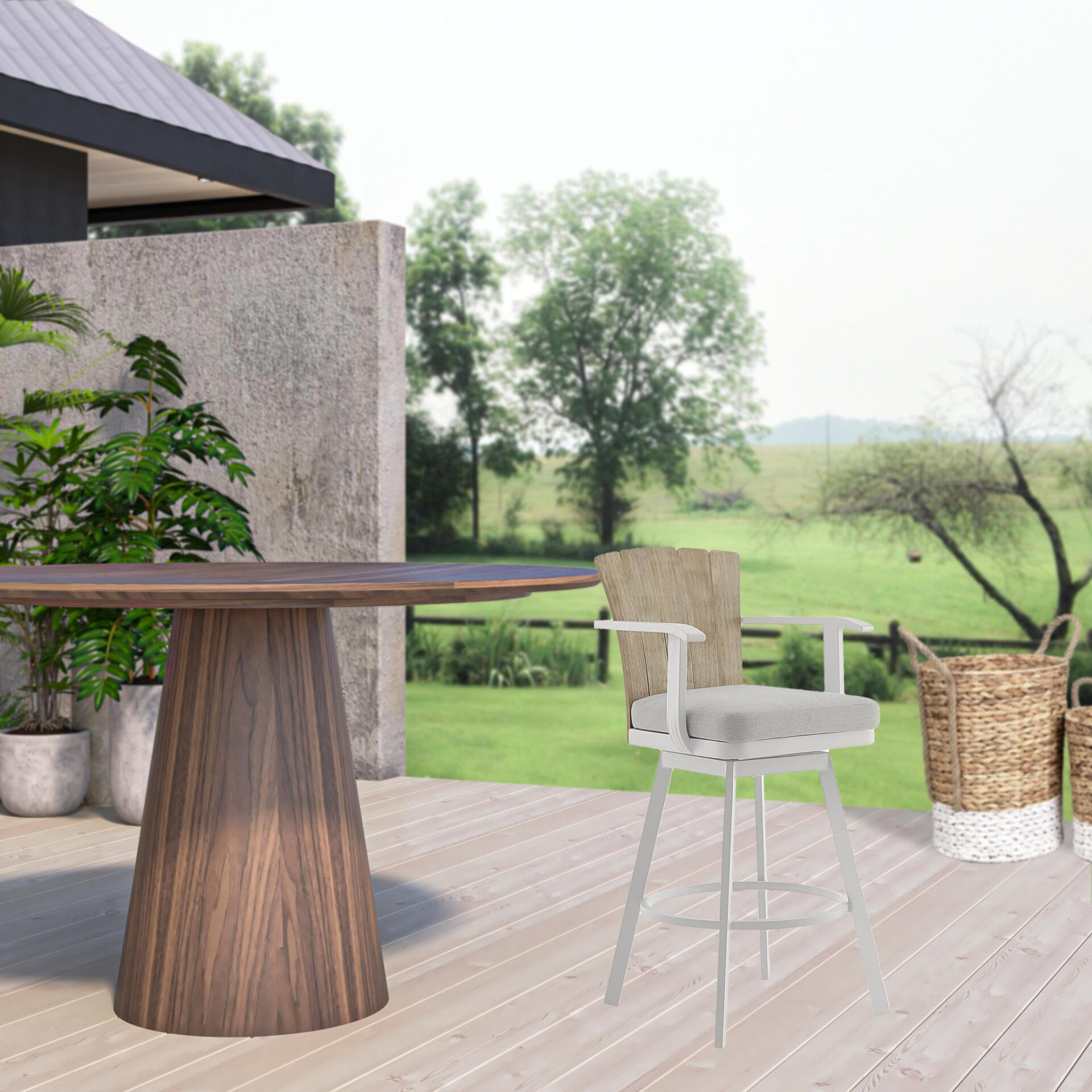 40-Inch Gray Metal Swivel Outdoor Bar Stool with Footrest 2 40-Inch Gray Metal Swivel Outdoor Bar Stool with Footrest - Image 2