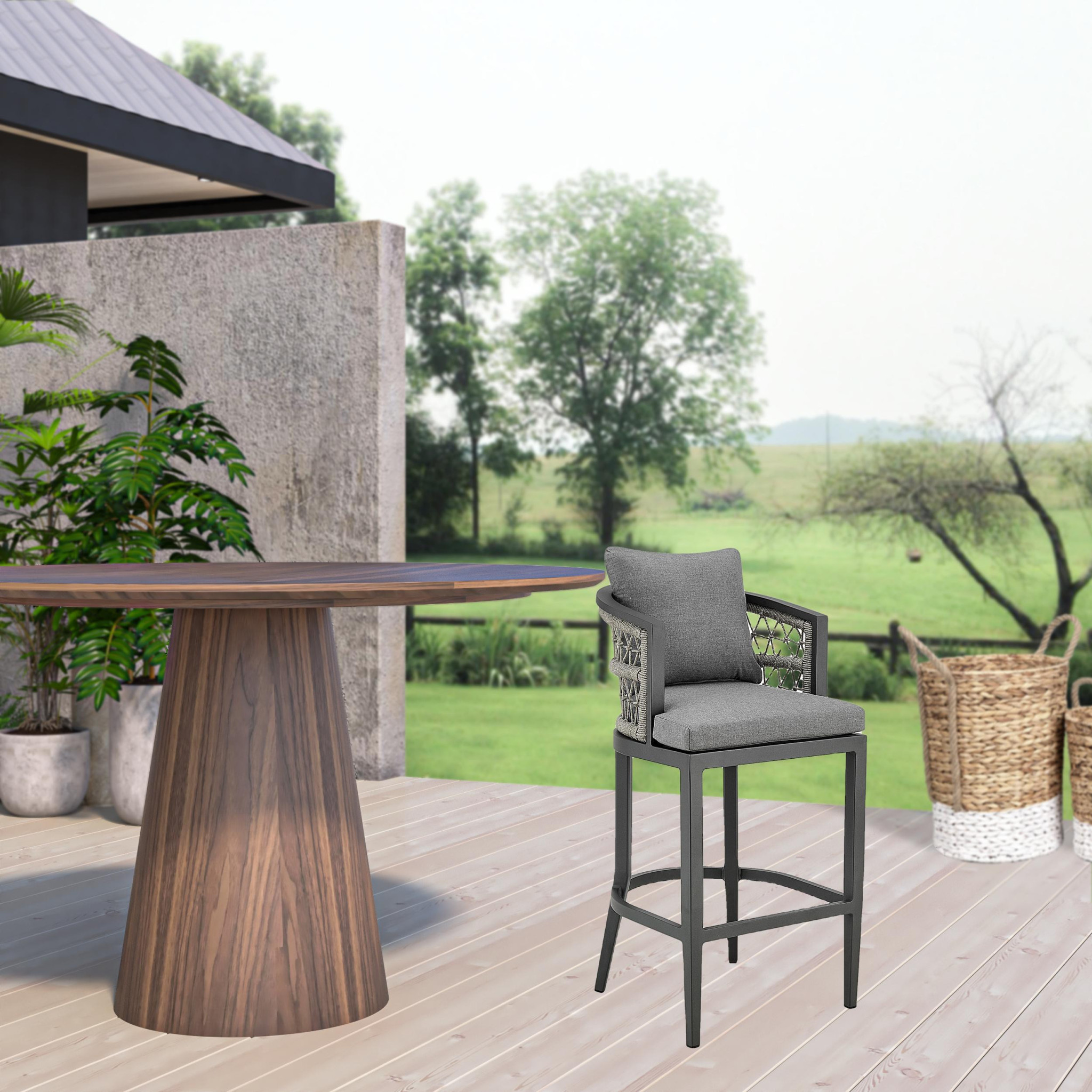 40-Inch Gray Metal Outdoor Bar Stool with Footrest 11 40-Inch Gray Metal Outdoor Bar Stool with Footrest