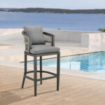 40-Inch Gray Metal Outdoor Bar Stool with Footrest 18 40-Inch Gray Metal Outdoor Bar Stool with Footrest
