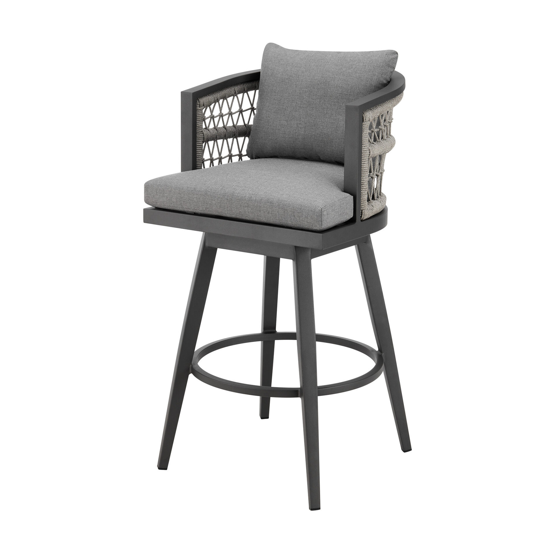 40" Gray Metal Swivel Outdoor Bar Stool with Footrest 6 40" Gray Metal Swivel Outdoor Bar Stool with Footrest - Image 6