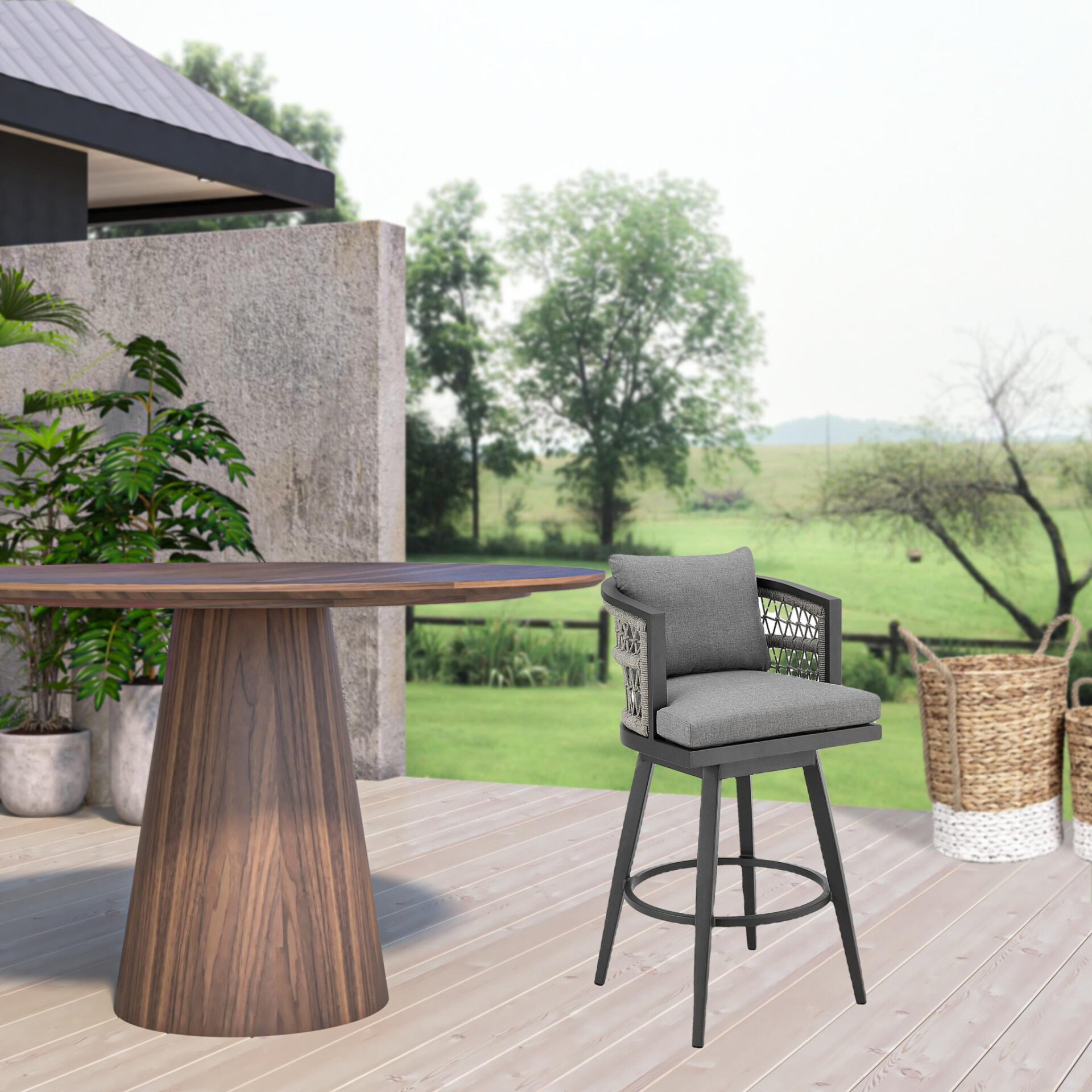 40" Gray Metal Swivel Outdoor Bar Stool with Footrest 2 40" Gray Metal Swivel Outdoor Bar Stool with Footrest - Image 2