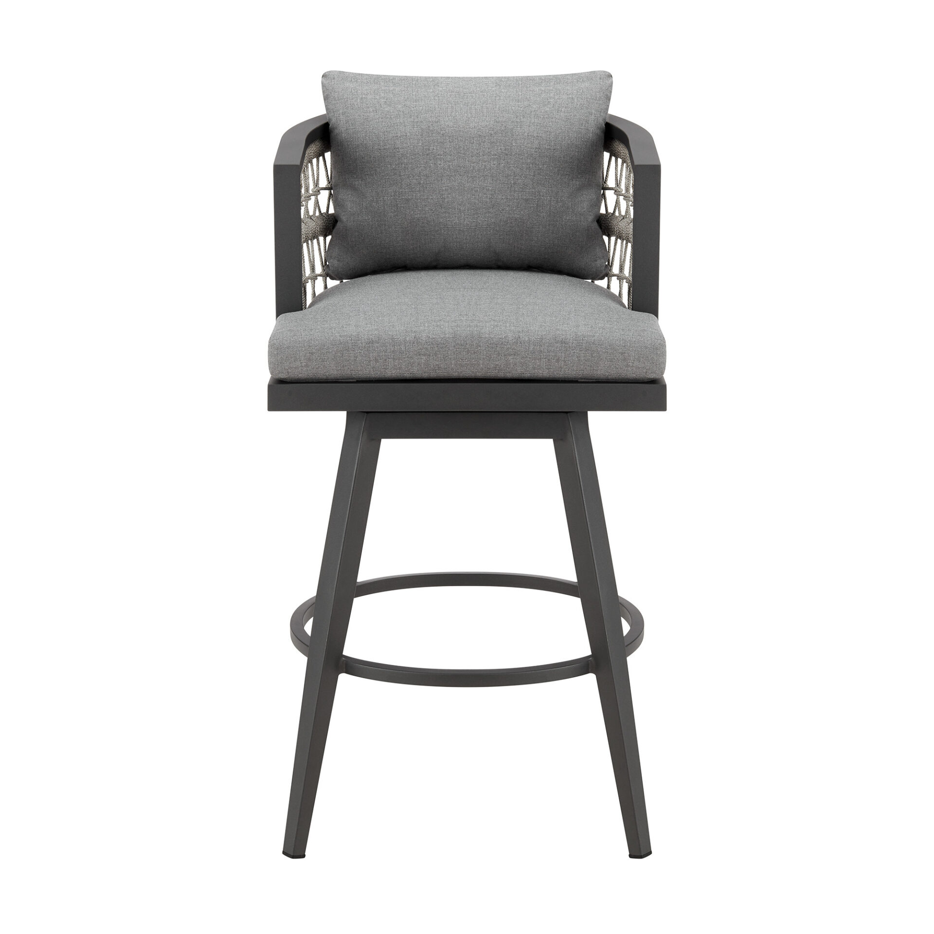 40" Gray Metal Swivel Outdoor Bar Stool with Footrest 3 40" Gray Metal Swivel Outdoor Bar Stool with Footrest - Image 3