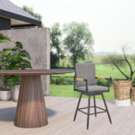 43 Inch Dark Gray Metal Swivel Outdoor Bar Stool With Footrest