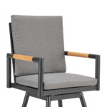 43 Inch Dark Gray Metal Swivel Outdoor Bar Stool With Footrest