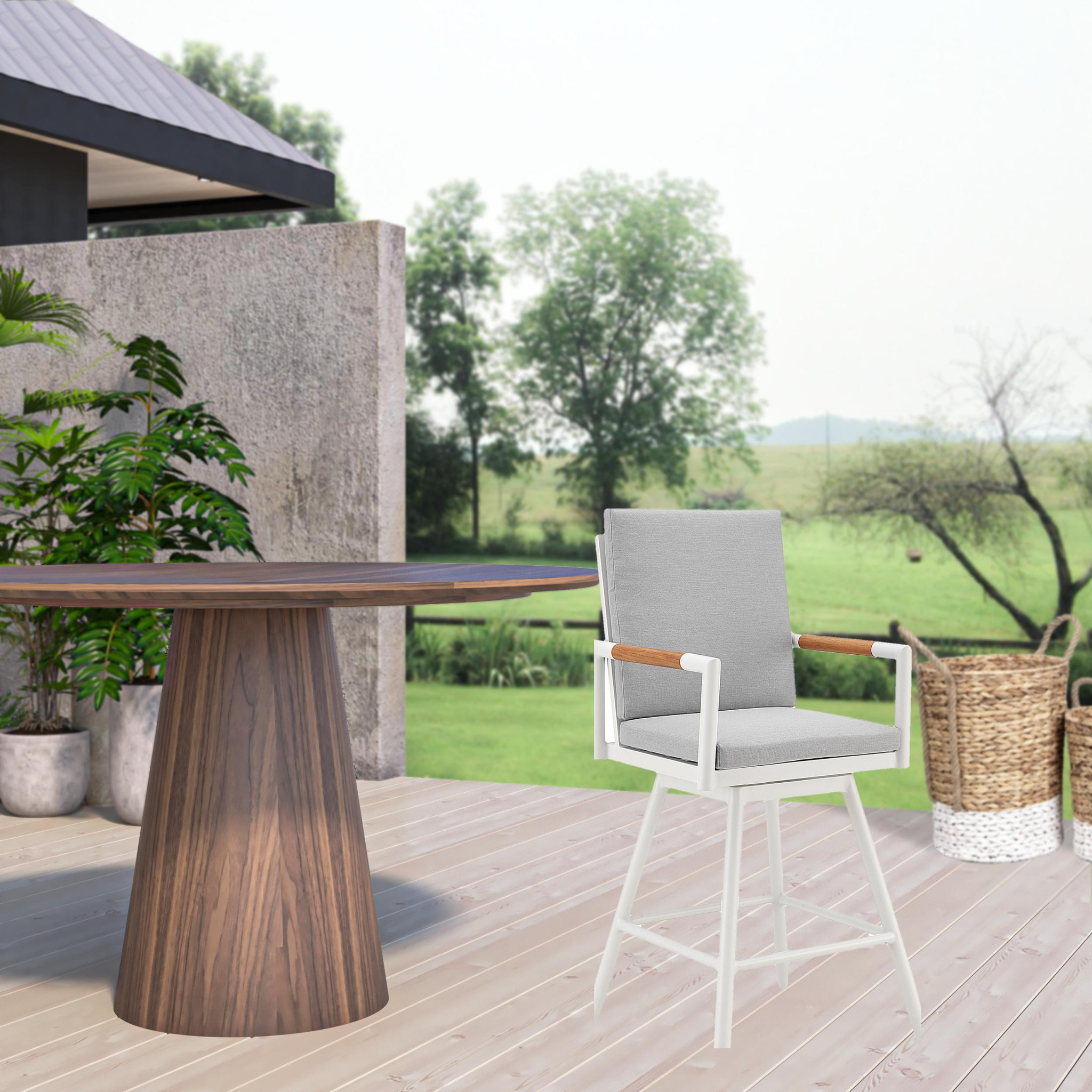 43-Inch Light Gray Swivel Outdoor Bar Stool with Footrest 11 43-Inch Light Gray Swivel Outdoor Bar Stool with Footrest