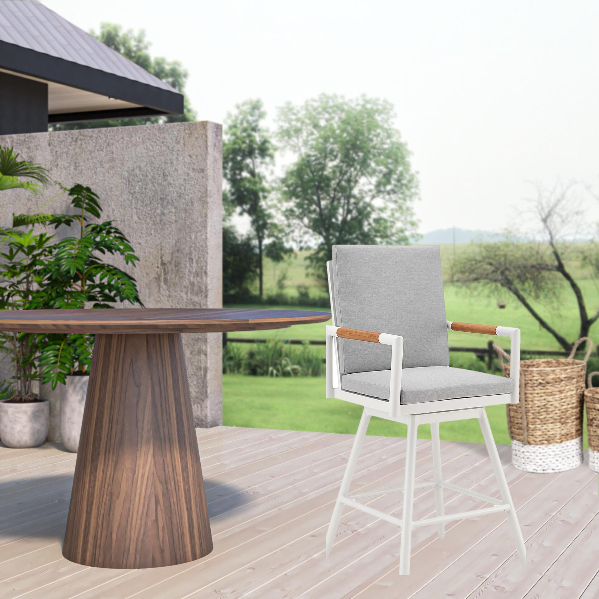 48-Inch Light Gray Metal Swivel Bar Stool with Footrest 2 48-Inch Light Gray Metal Swivel Bar Stool with Footrest - Image 2