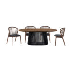 Brown and Black Oval Dining Set with Four Chairs & PU Leather Seating