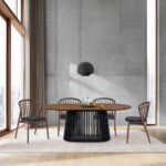 Brown and Black Oval Dining Set with Four Chairs & PU Leather Seating