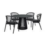 Modern Black Round Dining Set with Four Chairs