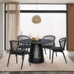 Modern Black Round Dining Set with Four Chairs