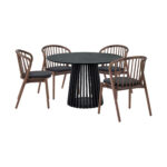 Black Round Dining Set with 4 Chairs, Modern Style