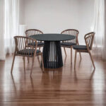 Black Round Dining Set with 4 Chairs, Modern Style