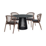 Black Round Dining Set with 4 Chairs, Modern Style