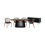 79” Modern Oval Dining Set with Sideboard, Set of 6
