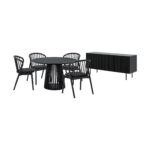 Black Round Dining Set with Sideboard and 4 Chairs