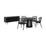 Black Round Dining Set with Sideboard and 4 Chairs