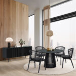 Black Round Dining Set with Sideboard and 4 Chairs