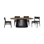 Brown and Black Oval Dining Set with Four Chairs & Paper Cord Seating