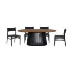 Brown and Black Oval Dining Set with Four Chairs & Paper Cord Seating