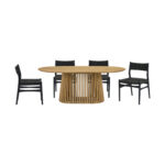 Oak Oval Dining Table with Four Chairs, Modern Style