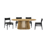 Oak Oval Dining Table with Four Chairs, Modern Style