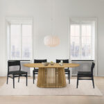 Oak Oval Dining Table with Four Chairs, Modern Style
