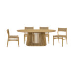 79” Modern Oak Oval Dining Table and 4 Chairs Set