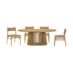 79” Modern Oak Oval Dining Table and 4 Chairs Set