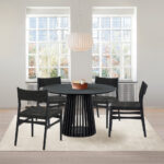 Black Round Dining Set with Four Chairs, Modern Style