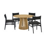 Oak Round Dining Set with Four Chairs, Modern Style
