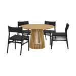 Oak Round Dining Set with Four Chairs, Modern Style