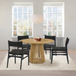 Oak Round Dining Set with Four Chairs, Modern Style
