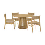 47” Round Oak Dining Set with Four Chairs, Modern Style