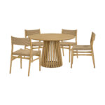 47” Round Oak Dining Set with Four Chairs, Modern Style