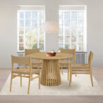 47” Round Oak Dining Set with Four Chairs, Modern Style
